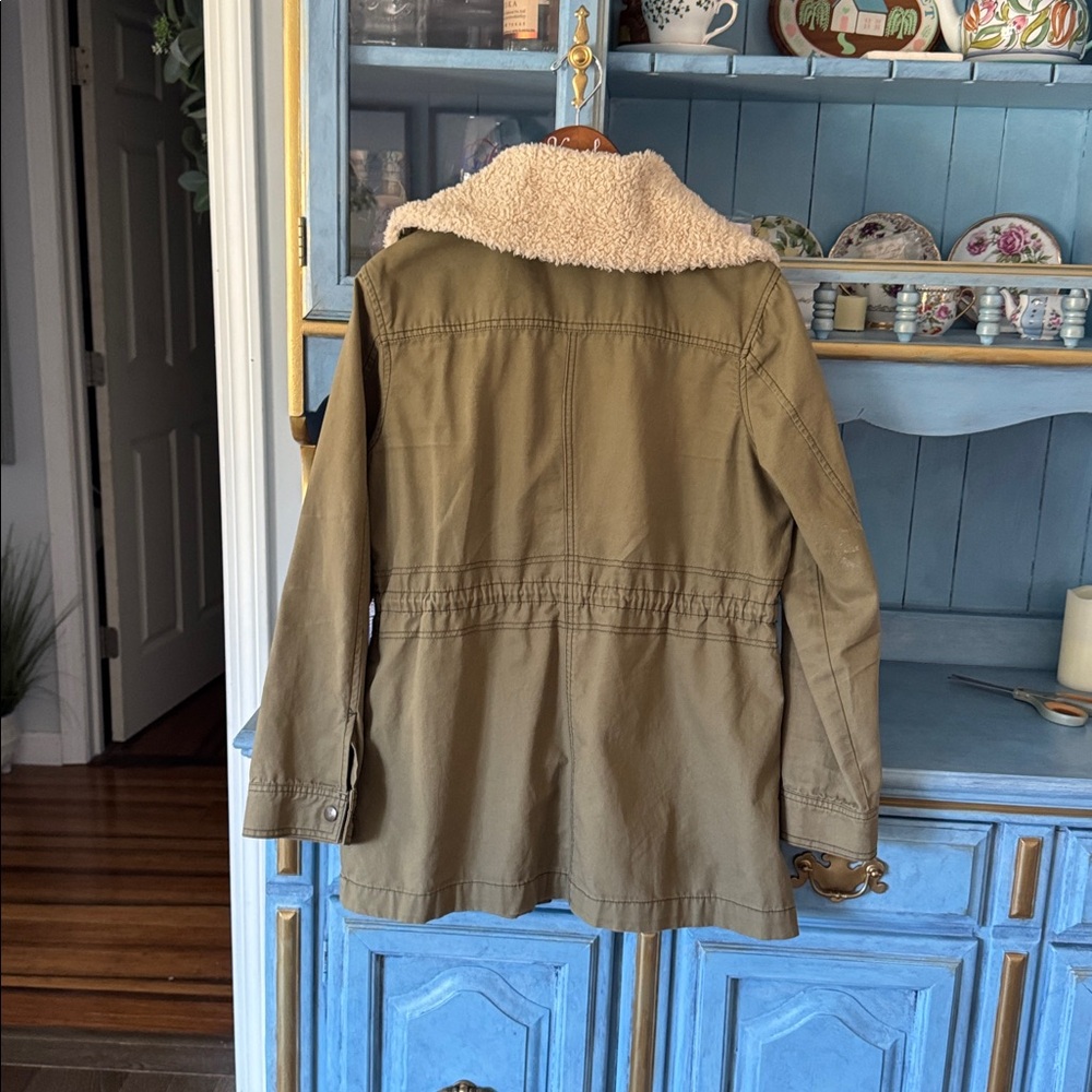 Olive Utility Jacket with Sherpa Collar - Picture 2 of 5